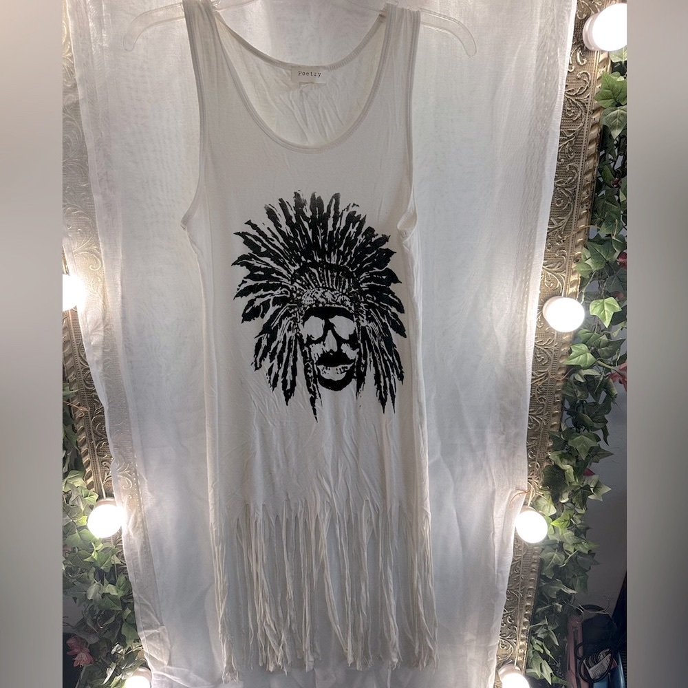 Poetry Cream Tunic with Black Tribal Graphic L